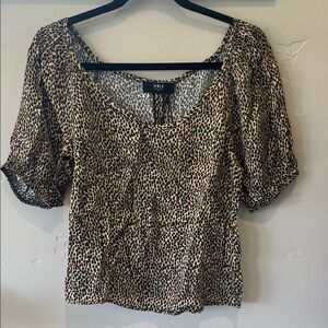 Able Tan Cheetah Print Vera Puff Sleeve Blouse Medium